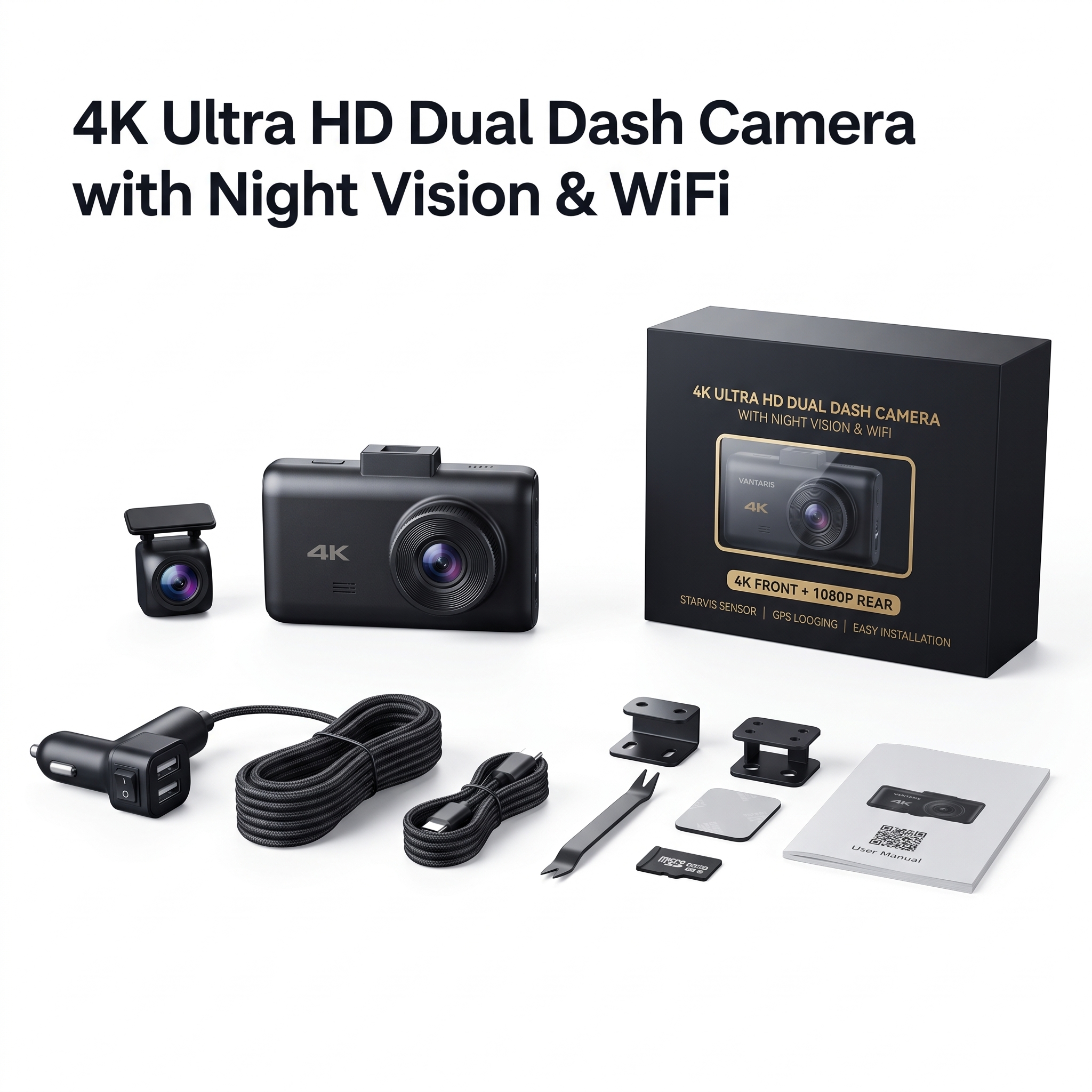 4K Ultra HD Dual Dash Camera with Night Vision & WiFi — product photo