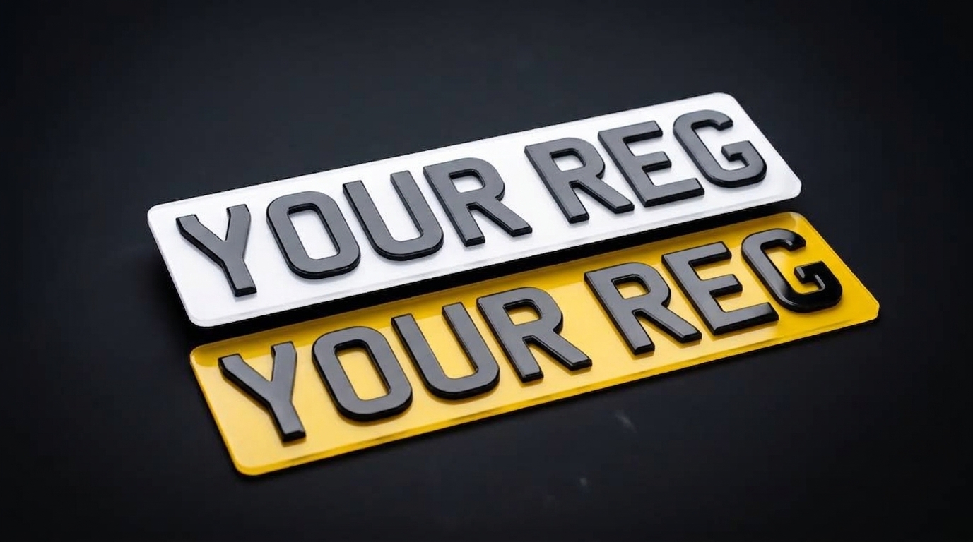 Short 5-Digit Cherished Cut (345mm) number plate — product photo