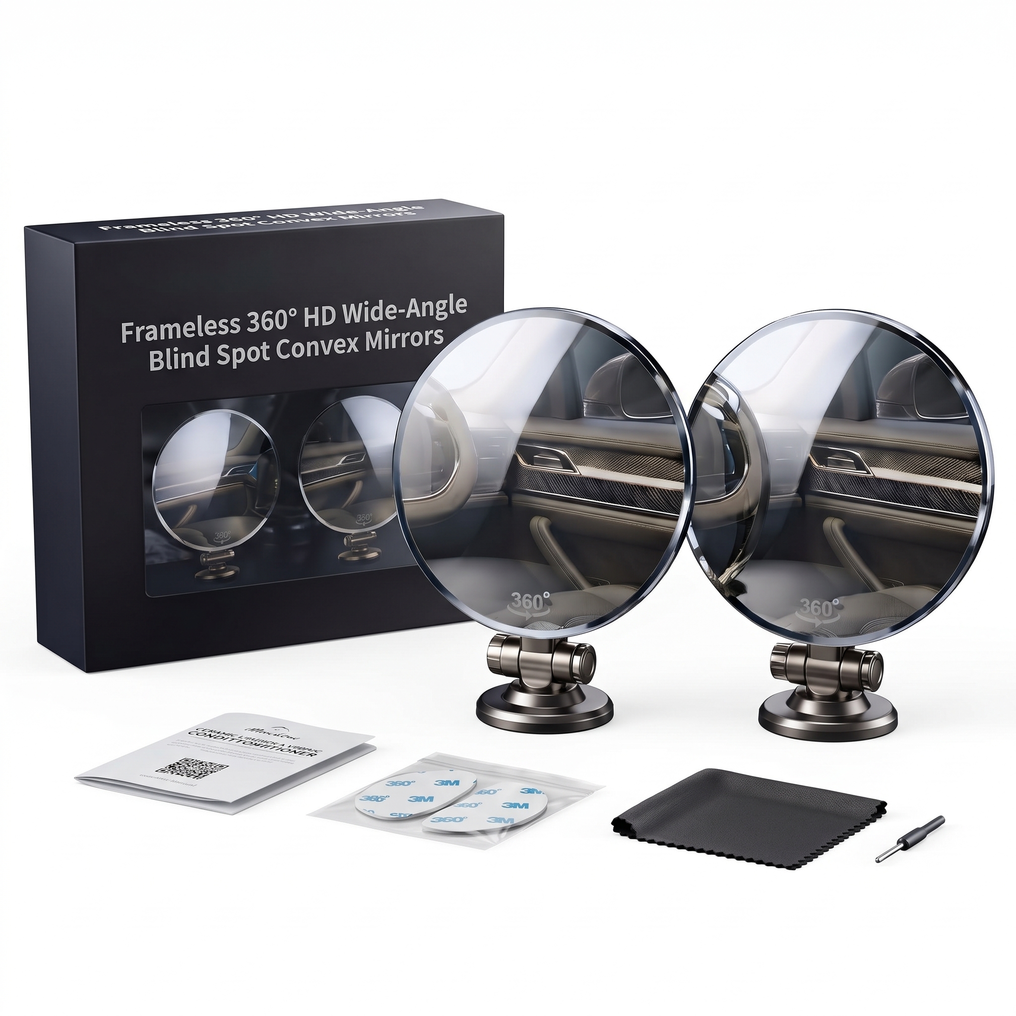 Frameless 360° HD Wide-Angle Blind Spot Convex Mirrors (Pair) — product photo